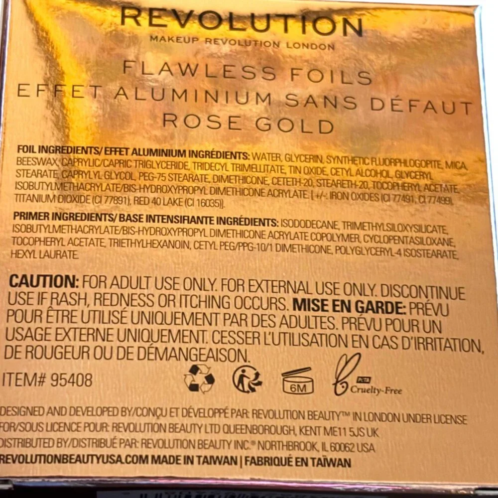 Revolution Makeup Eyeshadow Flawless Foils Rose‎ Gold New